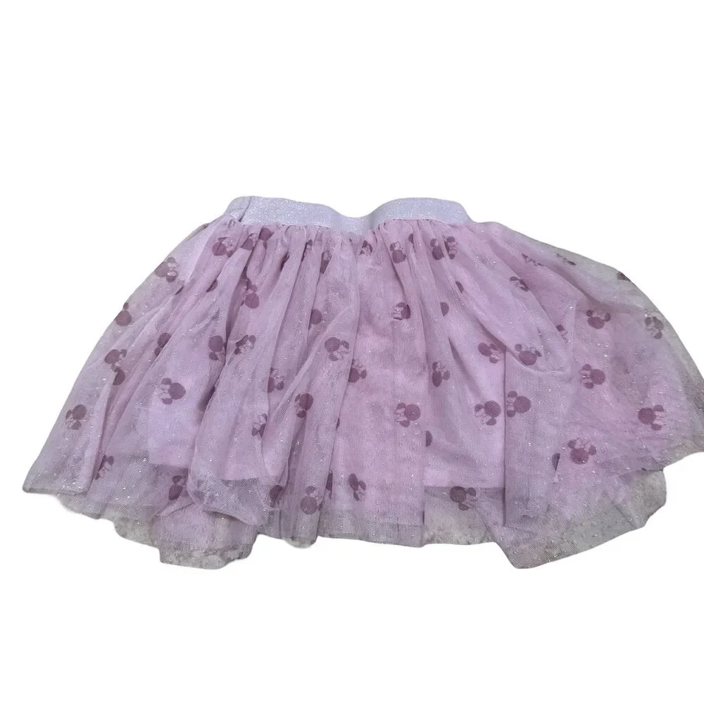 Girls kids pink Tutu skirt glitter Minnie Mouse Ears Disney Junior Size 5 EUC